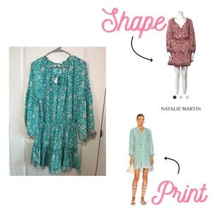 Natalie Martin Green Floral Short Dress with Ruched Face seen on GOOP, Revolve